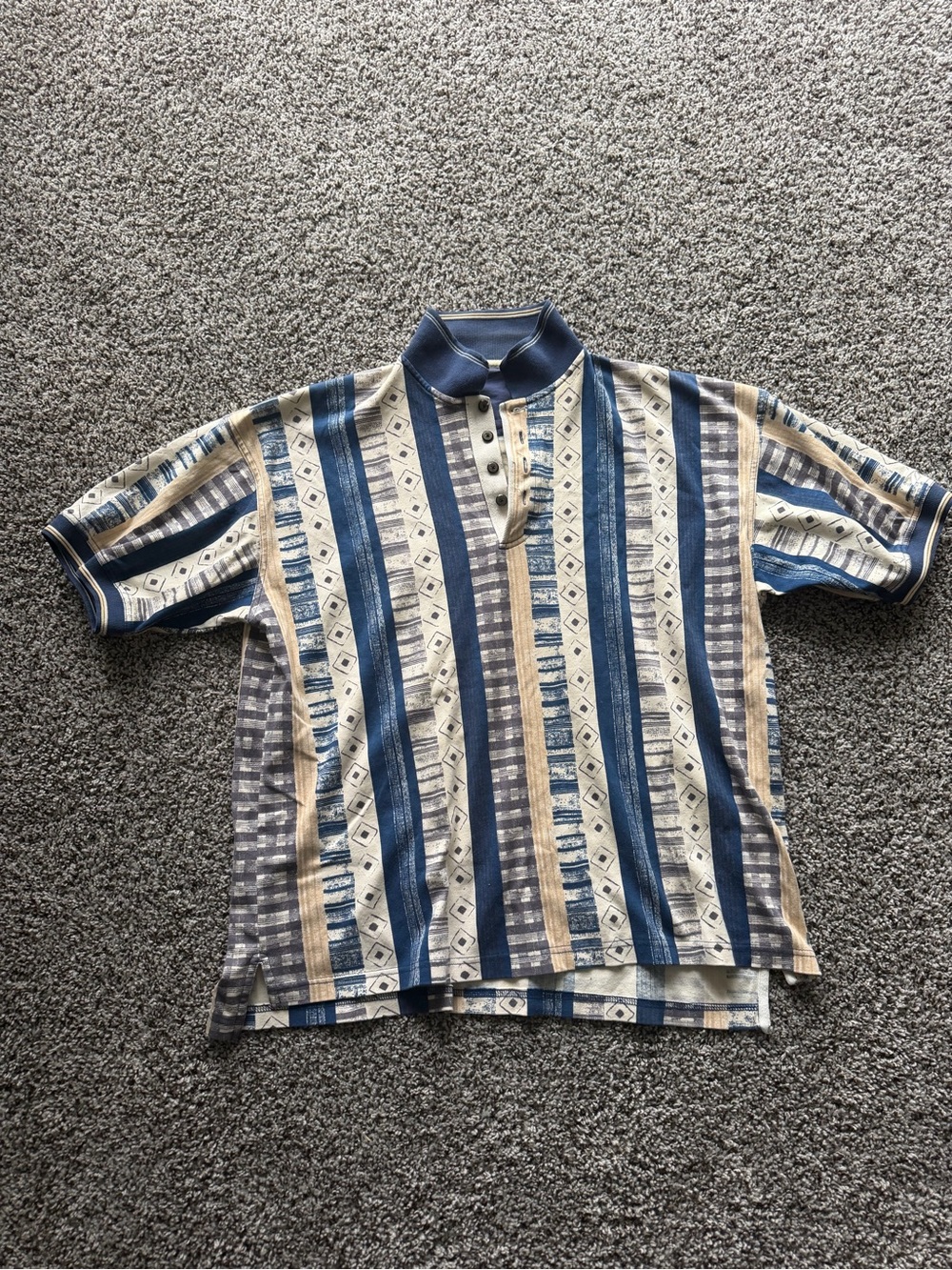 Classic Reebok Men’s Short-Sleeve Polo in Blue, Tan, and Cream